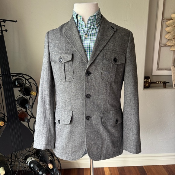 Tasso Elba Men's Gray Wool Blend Norfolk‎ Jacket Blazer Size S